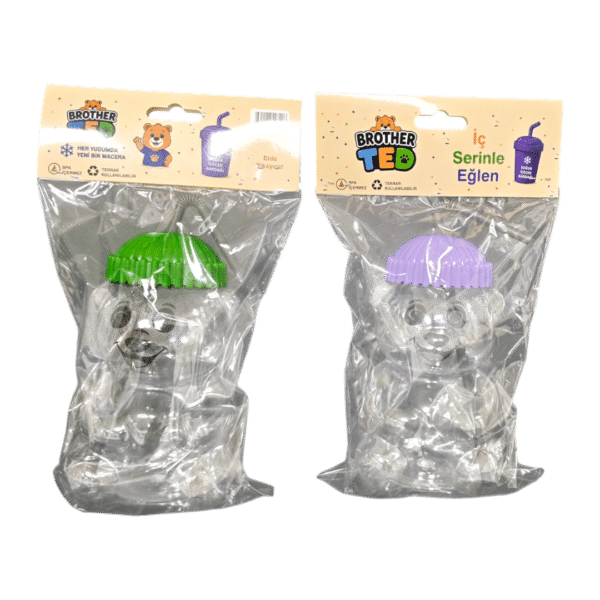 DPET450 Bear-Shaped Figure Straw Cold Drink Cup – 450 ML / 15 OZ